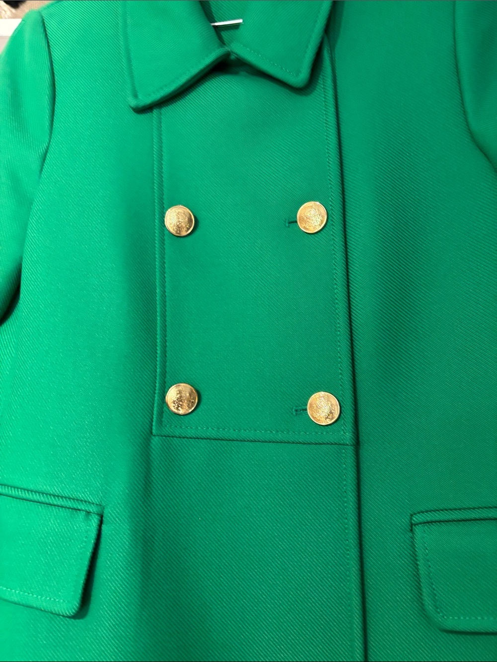 Zara Emerald Green Double-Breasted Pea Coat with Gold Buttons - Picture 3 of 6